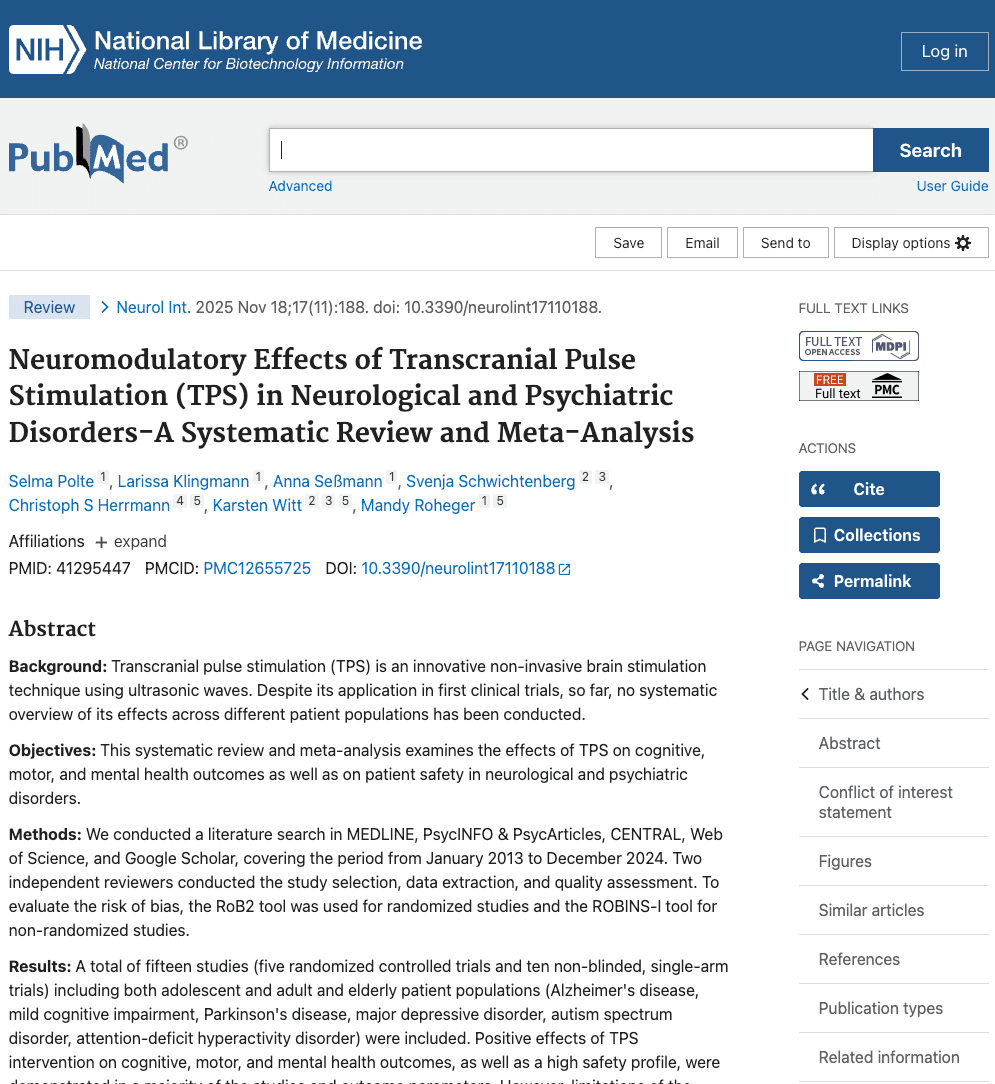 Screenshot: Neuromodulatory Effects of TPS - Systematic Review & Meta-Analysis