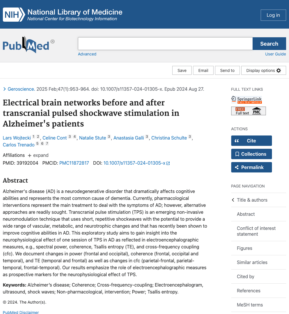Screenshot: Electrical Brain Networks Before and After Transcranial Pulsed Shockwave Stimulation in Alzheimer Patients