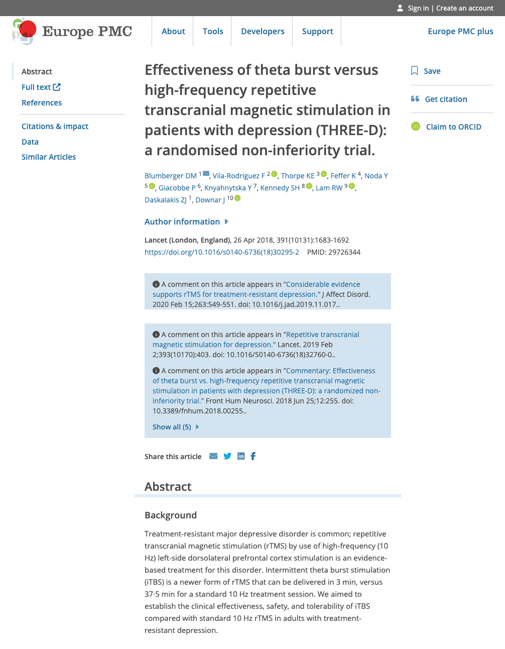 Effectiveness of Theta Burst versus High-Frequency Repetitive Transcranial Magnetic Stimulation in Patients With Depression (THREE-D): A Randomised Non-Inferiority Trial