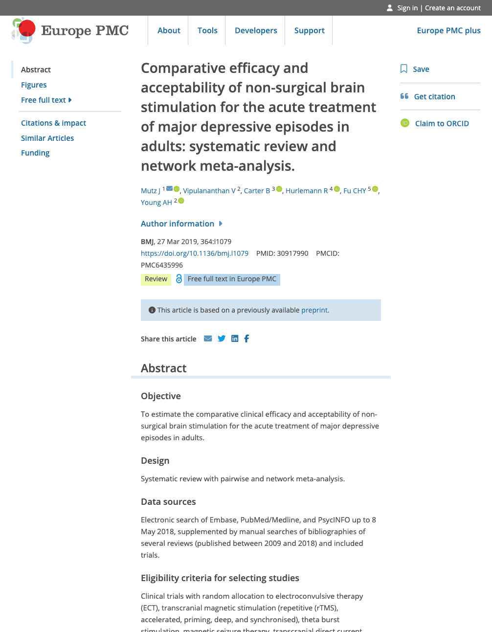 Comparative Efficacy and Acceptability of Non-Surgical Brain Stimulation for the Acute Treatment of Major Depressive Episodes in Adults: Systematic Review and Network Meta-Analysis